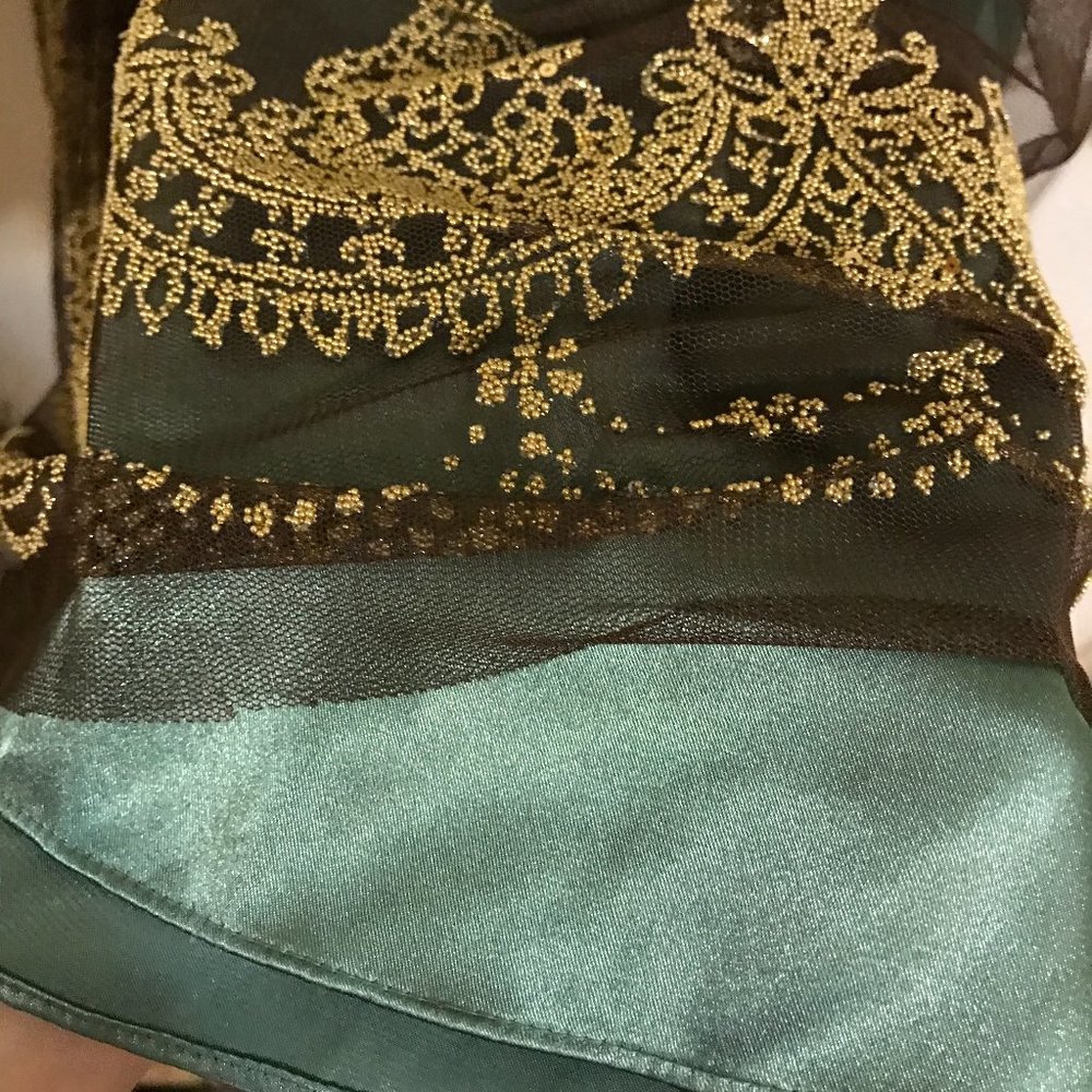 Adrianna Papell | Beaded Gold Green Tulle Dress - Picture 8 of 13